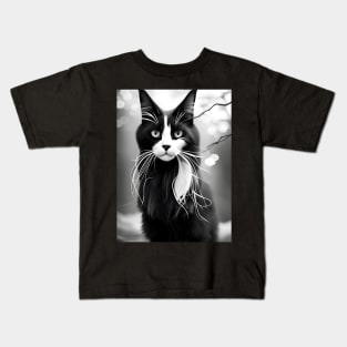 Black and White Cat - Modern Digital Art Kids T-Shirt